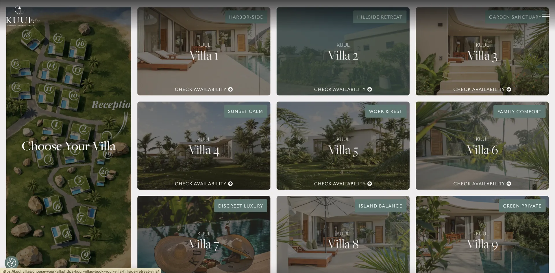 KUUL Villas villade valiku leht saare kaardi ja üheksa villaga