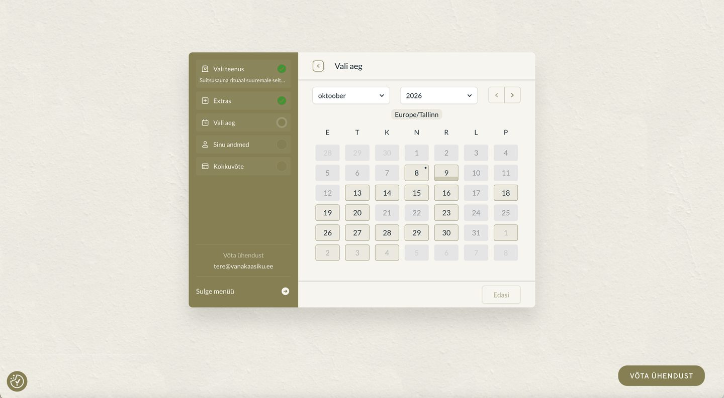 Vana-Kaasiku suitsusauna broneerimise kalender