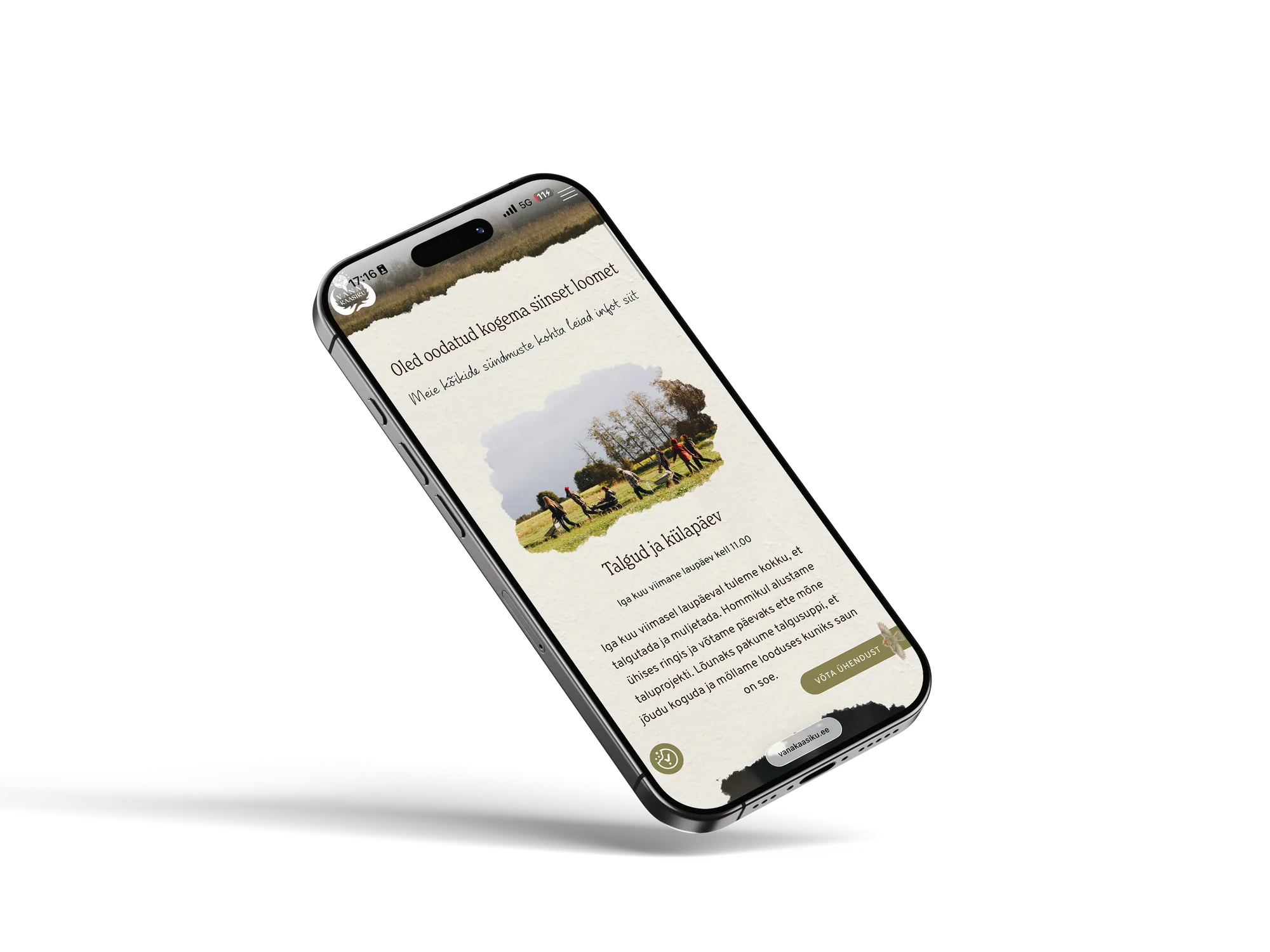 Vana-Kaasiku talu veebileht mobiilivaates